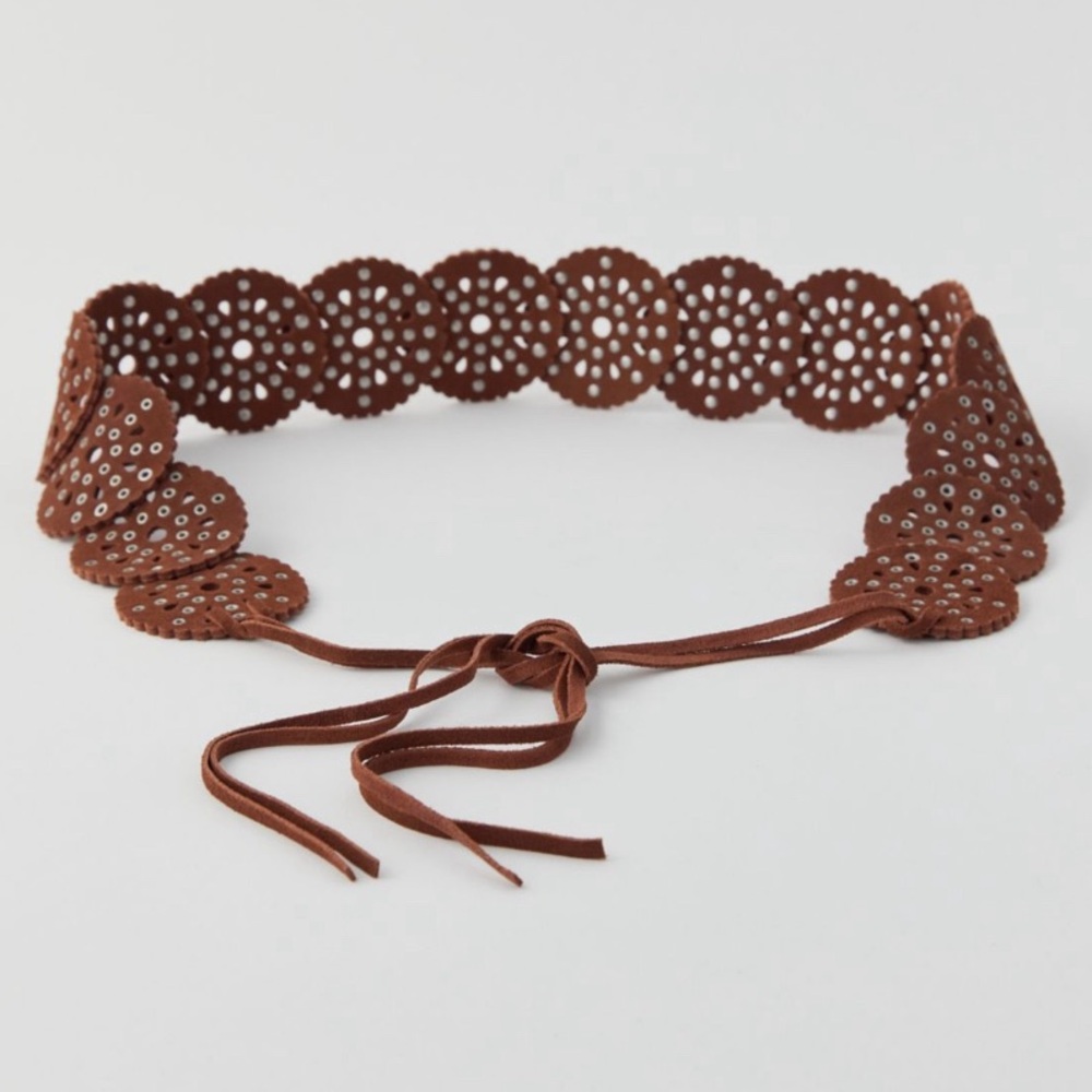NWT UO studded circle suede tie belt in brown.- new!